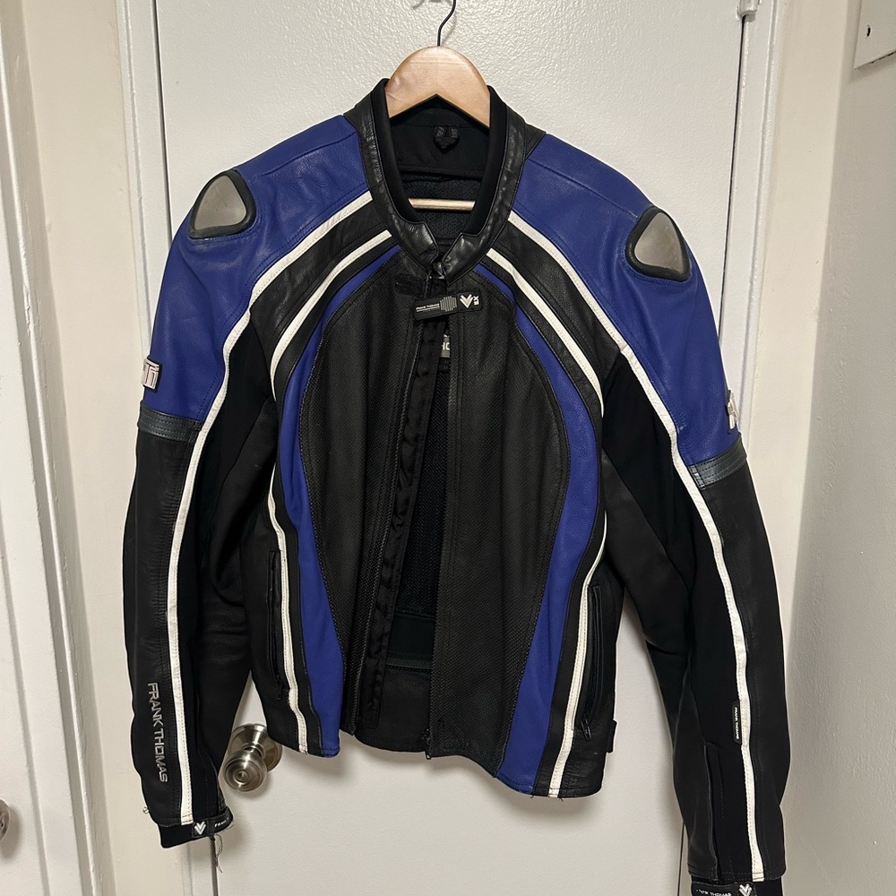 Men's Black and Blue Motorcycle Jacket